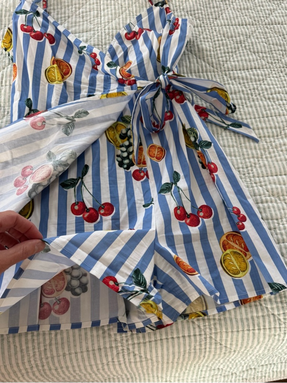 Show Me Your MuMu Blue White Striped Fruit Wrap Dress - Picture 3 of 5